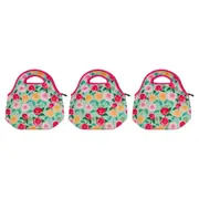3x Annabel Trends 30cm Neoprene Lunch Bag Outdoor/School Lunchbox Camellias Mint