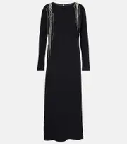 [Dries Van Noten] Dries Van Noten Crystal-embellished maxi dress AU 10 black