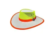 Jacaru Hi Vis Safety Hat Fluro Canvas Vented Summer Wide Brim - White/Yellow
