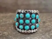 Native American Sterling Silver & Turquoise Cluster Ring by Lonjose - Size 7.5