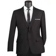 LUCCI Men's Black 2-Button Slim-Fit Poplin Polyester Suit, 34S-52L - NEW