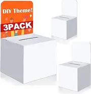 3 Pcs Ballot Boxes Suggestion Boxes Donation Box for Fundraising, Cardboard Raffle Box with Slot and Removable Header for Collecting Business Card Voting Contest (White)