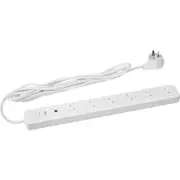 HPM 6 Way Master Switch Surge Protected Powerboard with 3m Lead White