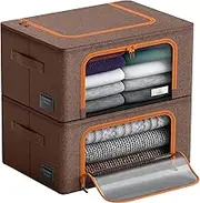 Sorbus Storage Bins Boxes, Foldable Stackable Container Organizer Basket Set with Large Clear Window & Carry Handles, for Bedding, Linen, Clothes (Small, Brown, 2-Pack)