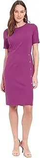 [London Times] Women's Short Sleeve Knee Length Crew Neck Button Side Career Polished Sheath Dress