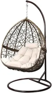 Gardeon Outdoor Egg Swing Chair Rattan Latte Garden Bench Hanging Seat, Patio Baconly Furniture Chairs, with Cushions Stand Wicker Basket Water Resistant 150kg Capacity