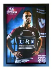 Framed 2025 Manly Sea Eagles NRL Football Poster - Luke Brooks - 45 x 32cm