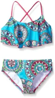 Kanu Surf Girls Alania Flounce Bikini Beach Sport 2 Piece Swimsuit Aqua Size 10