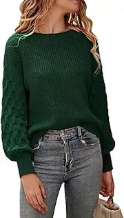 [Valtorixia] Women's 2025 Winter Pullover Sweater Casual Crewneck Sweaters for Women Loose Plain Jumper Sweater (Green,Large)