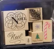 7 ASSORTED Christmas Holiday Winter Stamps Card Gift Tag Craft NOEL Candy Cane