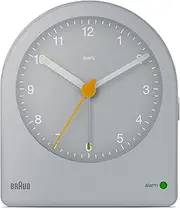 Braun Classic Analogue Alarm Clock with Snooze and Continuous Backlight, Quiet Quartz Movement, Crescendo Beep Alarm in Grey, model BC22G