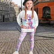 Girls' 3D Cartoon Unicorn Sweatshirt Legging Set Set Long Sleeve 3D Print Fall Winter Active Fashion Daily Kids 3-12 Years Crew Neck Outdoor Vacation Date Reg