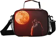 Wolf Howling Moon Insulated Lunch Box for Women Men - Ideal for Work, Picnics - Includes Adjustable Shoulder Strap
