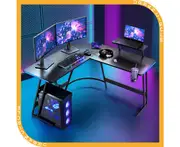 Furb L Shaped Gaming Desk with LED Lights Corner Computer Desk Carbon Fiber Table with Monitor Stand