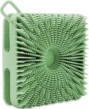 Silicone Body Scrubber, Silicone Loofah Double-Sided Body Brush,Silicone Shower Scrubber and Scalp Massager Shampoo Brush for Sensitive Kids Women Men All Kinds of Skin (1PCS Grass Green)