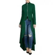 Nevenka Womens Long Dovetail Gothic Trench Coat Turtleneck Front Zip Tailcoat Jacket--Army Green
