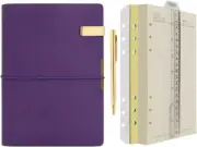 A5 Leather Journal Refillable Travelers Notebook Lined Paper Notebook with Pen,