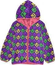 [GuoChe] Sherpa Lined Toddler Hoodie Mardi Gras Carnival Party Purple Fleur De Lis Winter Jacket Toddler Boy pink Baby Zipper
