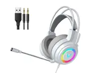 Gaming Headset Headphones with Surround Sound - for PS4, PC, Xbox One, Noise Cancelling Over Ear Gaming Headset with Mic, Cool Lights, Comfortable Ear