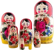 (7 Doll Set (17 cm)) - Matryoshka Russian Nesting Dolls Semenov Classic Babushka Hand Made in Russia 7 Pieces 18 cm Red Top Wooden Gift Toy