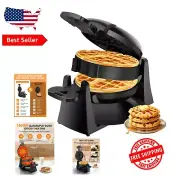 Black 1400W Double Belgian Waffle Maker with Removable Drip Tray, Space-Saving