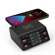 100W 8-Port USB PD Charger 4USB-A QC3.0+4USB-C PD3.0 Fast Charging Desktop Charging Station with 15W 10W 7.5W 5W Wireles