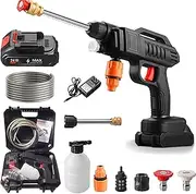 24v Handheld Washer Kit, 600w Portable Cordless Pressure Washers with 2 Nozzle, 16.5ft Hose, 2 Batteries, Handheld Active Pressure Washer for Car Floor Gardening (Black)
