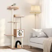 Multi-Level Tall Modern Cat Tree with 2 Top Plush Perches