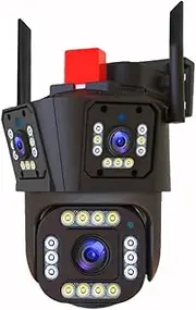 Three-Lens Three-Screen Wireless Camera 15K 12MP HD Intelligent Full-Color Night Vision Support AI Human Tracking Sound and Light Alarm IP66 Waterproof 4G/WiFi Home Outdoor Monitor(5K Cam Add 32G)