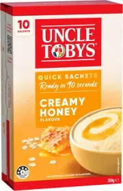 UNCLE TOBYS Oats Quick Sachets Creamy Honey, 10 Sachets