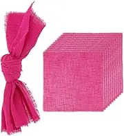uxcell 12Pcs Handmade Cloth Napkins, 16.5x16.5 Inch Cotton Napkins with Fringe Square Rustic Table Napkin for Wedding Party Dinner Table Decor Bridal Shower, Rose Red