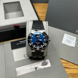 ORIS Aquis 陶瓷圈 藍色面錶盤 黑色橡膠錶帶 男士 自動機械腕錶 0173377664135-0742264FC 300M潛水錶