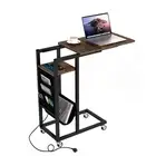 C-shaped End Table with Charging Station Rolling Bedside Table Couch Side Table