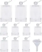 Portable Travel Fluid Makeup Packing Bag Transparent Clamshell Packaging Bag Plastic Stand Up Spout Pouch Refillable Empty Squeeze Pouch for Lotion/Shampoo/Face Cream/Hand Soap (10 Pcs) Gift Funnel