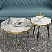 EKDJSN Coffee Table Set of 2, Nesting Table with Triangular Bracket, Center Tables Living Room, for Living Room Balcony Office Circle Table, Easy to Assembly(White)
