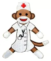 Sock Monkey Nurse 4" x 3-1/4" iron on patch