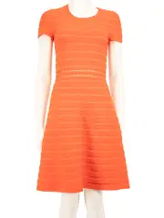Orange Textured Knee Length Dress