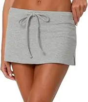[NUFIWI] Women Y2k Tie Waist Mini Skirts Mid Waist Bodycon Micro Skorts Stretchy Side Slit Pencil Short Skirts with Shorts