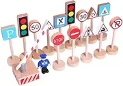 16pcs/Set Artistic Knowledgeable Toy Mini Electric Traffic Lights Compact and Lightweight Wood Various Figure