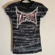 VTG Y2K Tapout Thrashed All Over Print Barbed Wire Baby Tee Sz S