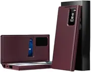 Premium Leather Smart Window Flip Phone Case for Samsung Galaxy S25/S24/S23/S22 Ultra Plus, Flip Phone Case with Card Slot & PC Frame, Flip View Small Window Business Cover (S25Ultra,Red)