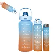 3pcs Sport Water Bottle with Time Markers Large Durable Clear Bottle for Fitness Outdoor Sports-Blue