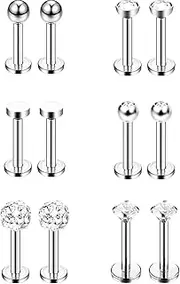 [Sumind] Nose Studs 16g Tragus Piercing Jewelry Tragus Earrings Lip Rings Diamond Crystal Stainless Steel Labret Bars Body Piercing Jewelry, 6 Designs