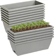 Lysjtsr 12Pcs 17Inches Rectangle Planter Box with Drainage Holes and Trays Plastic Planters Flower Boxes Pots for Indoor Outdoor Plants Patio Garden Home Decor Porch Yard (Gray)