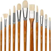 Oil Paint Brushes 11pcs Professional Natural Hog Bristle Acrylic Paint Brush ...