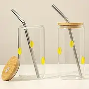 Honeydak 2 Pcs Icon Juice Glass Tumbler - 16 oz Lemon Icon Can Shape Cup Glass Cups with Lid and Straws, Coffee, Beer, Soda, Juice, Summer Drinking - for Halloween Christmas Party Gifts