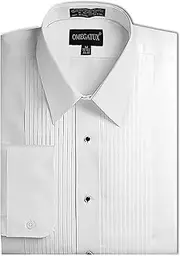 [OmegaTux] Mens Formal Laydown Spread Collar Tuxedo Shirt, 1/4" Pleat