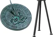 MEDIEVAL CRAFT Hummingbird Sundial, Cast Iron with Verdigris Finish, 10 Inch Diameter with Stand