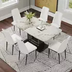 7-Pc Marble Dining Set for 6-8 | Modern Kitchen Table
