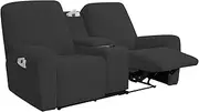 Easy-Going Stretch Recliner Loveseat Cover with Center Console Sofa Slipcover Soft Fitted Fleece 2 Seats Couch with Holder and Storage Washable Furniture Protector Dark Gray